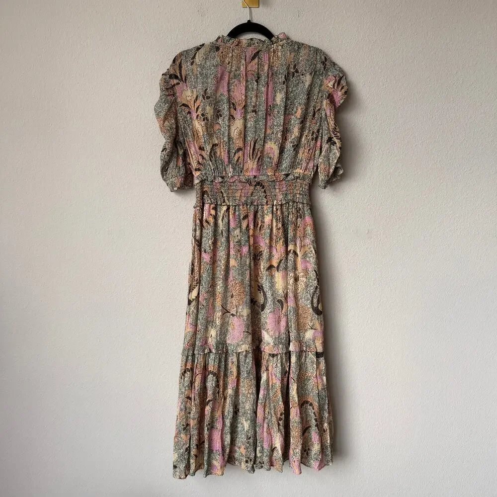 Ulla Johnson Paisley Metallic Silk Blend Midi Dress Size 6 - Picture 3 of 6